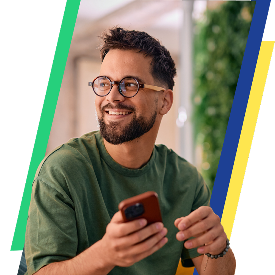 Man holding a phone and turning.